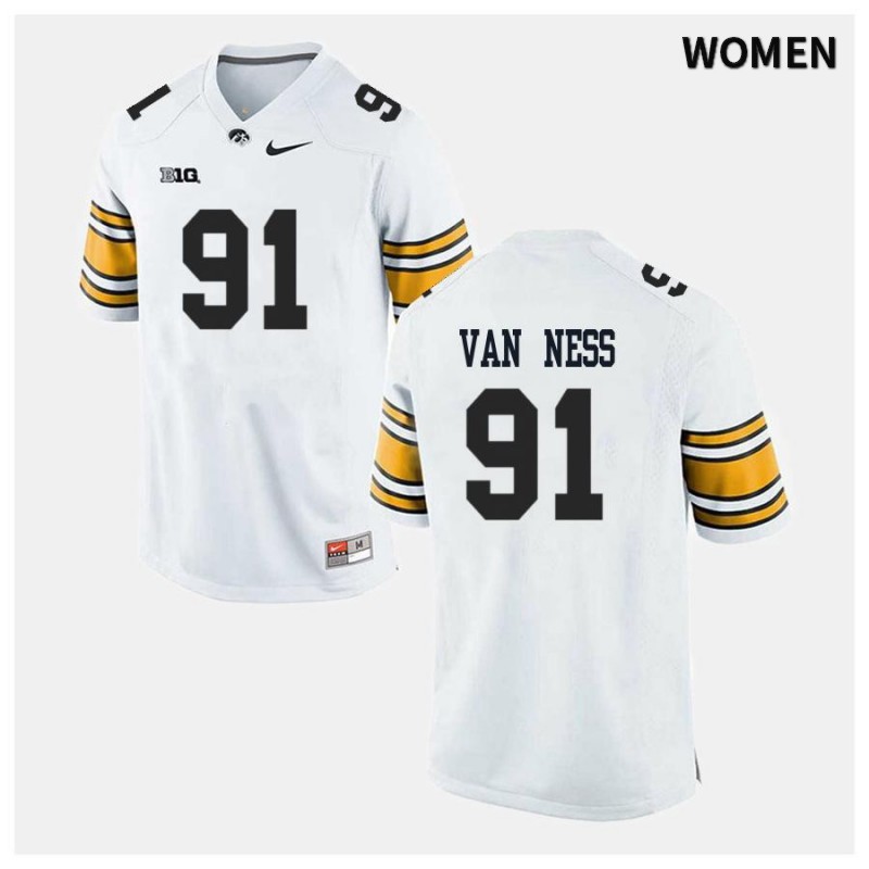 Women's Iowa Hawkeyes NCAA #91 Lukas Van Ness White Authentic Nike Alumni Stitched College Football Jersey SI34T23RR